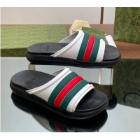 Charming Gucci Men's Rubber Web Flat Slides Sandal White 605163