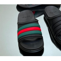 Lower Price Gucci Men's Rubber Web Flat Slides Sandal Black/Web 605165