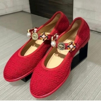 Promotional Chanel Tweed Mary Janes Round Toe CH0256 Red