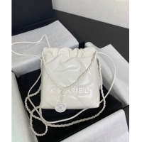 Grade Design Chanel 22 Shiny Calfskin & Lacquered Metal Mini Shopping Bag AS3980 All White 2024