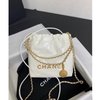 Promotional Chanel 22 Shiny Calfskin Mini Shopping Bag AS3980 White/Gold 2024