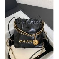 Top Quality Chanel 22 Shiny Calfskin Mini Shopping Bag AS3980 Black/Gold 2024