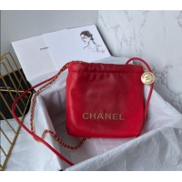 Most Popular Chanel 22 Shiny Calfskin Mini Shopping Bag AS3980 Red 2024