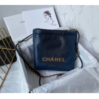 Reasonable Price Chanel 22 Shiny Calfskin Mini Shopping Bag AS3980 Navy Blue 2024