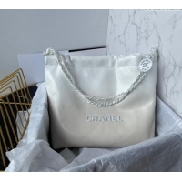 Good Taste Chanel 22 Patent Gradient Calfskin & Lacquered Metal Small Shopping Bag AS3260 White/Light Grey 2024