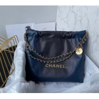 Trendy Design Chanel 22 Shiny Calfskin Small Shopping Bag AS3260 Navy Blue 2024