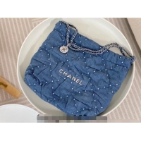 Famous Brand Chanel 22 Studs Quilted Denim Mini Shopping Bag AS3260 Blue 2024