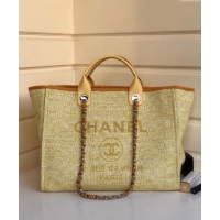 Top Grade Chanel Deauville Mixed Fibers and Calfskin Shopping Bag A66941 Yellow 2024