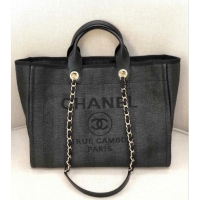 Top Quality Chanel Deauville Mixed Fibers and Calfskin Shopping Bag A66941 Black 2024