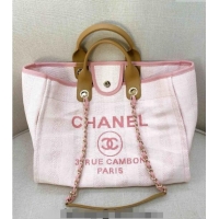 Popular Style Chanel Deauville Mixed Fibers and Calfskin Shopping Bag A66941 White/Pink 2024