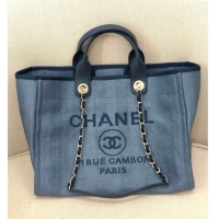 Super Quality Chanel Deauville Mixed Fibers and Calfskin Shopping Bag A66941 Dark Blue 2024