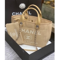 Famous Brand Chanel Deauville Cotton & Calfskin Medium Shopping Bag AS2007 Beige 2024