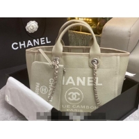 New Style Chanel Deauville Cotton & Calfskin Medium Shopping Bag AS2007 Grey 2024