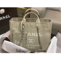 Inexpensive Chanel Deauville Cotton & Calfskin Large Shopping Bag AS2007 Grey 2024