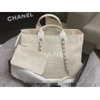 Super Quality Chanel Deauville Cotton & Calfskin Large Shopping Bag AS2007 White 2024