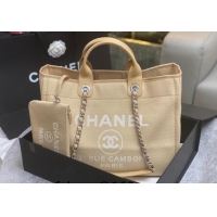 Top Grade Chanel Deauville Cotton & Calfskin Large Shopping Bag AS2007 Beige 2024