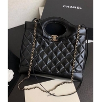 Top Design Chanel 31 Shiny Lambskin Small Shopping bag AS4853 Black 2024