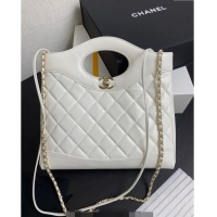 Buy Discount Chanel 31 Shiny Lambskin Small Shopping bag AS4853 White 2024