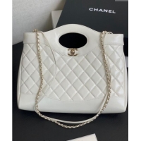 Famous Brand Chanel 31 Shiny Lambskin East-West Shopping bag AS4854 White 2024