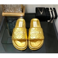 Best Grade Chanel Quilted Lambskin Flat Slide Sandals with CC and Signature Gold 601003