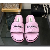 Low Price Chanel Quilted Lambskin Flat Slide Sandals with CC and Signature Light Purple 601004