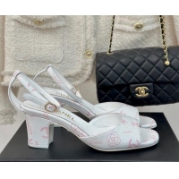 Best Price Chanel Coco Printed Lambskin Heel Sandals 6cm White/Pink 601011