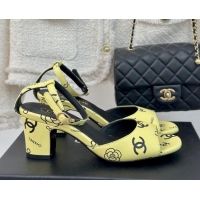 Sophisticated Chanel Coco Printed Lambskin Heel Sandals 6cm Yellow 601017