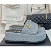 Purchase Chanel Quilted Lambskin Platform Slide Sandals with Strass CC Grey 601023