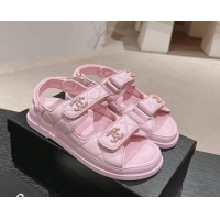 Best Product Chanel Quilted Lambskin Strap Flat Sandals with Chain CC Light Pink 601027