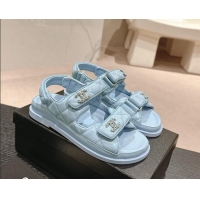 Top Design Chanel Quilted Lambskin Strap Flat Sandals with Chain CC Light Blue 601028