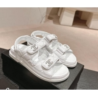 Shop Duplicate Chanel Quilted Lambskin Strap Flat Sandals with Chain CC Optic White 601029