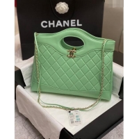 Original Cheap Chanel 31 Shiny Lambskin East-West Shopping bag AS4854 Light Green 2024