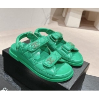 Unique Style Chanel Quilted Lambskin Strap Flat Sandals with Chain CC Green 601034