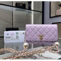 Buy Classic Chanel Lambskin Wallet On Pearls Chain WOC AP3964 Light Purple 2024