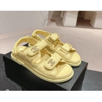 Grade Quality Chanel Quilted Lambskin Strap Flat Sandals with Chain CC Yellow 601035