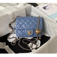 Best Price Chanel Lambskin Mini Square Flap Bag with Gold-Tone Metal Ball AS1786 Blue 2024