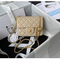 Inexpensive Chanel Lambskin Mini Square Flap Bag with Gold-Tone Metal Ball AS1786 Beige 2024