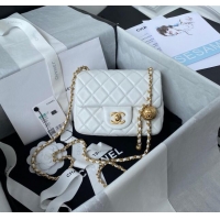 Sophisticated Chanel Lambskin Mini Square Flap Bag with Gold-Tone Metal Ball AS1786 White 2024