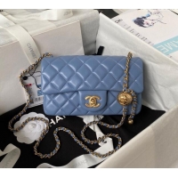 Modern Classic Chanel Lambskin Small Flap Bag with Gold-Tone Metal Ball AS1787 Blue 2024