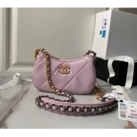 Top Quality Chanel 19 Calfskin Clutch with Long Chain AP3763 Light Purple 2024