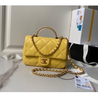 Cheapest Chanel Calfskin Mini Flap bag with Chain Top Handle AS4848 Yellow 2024