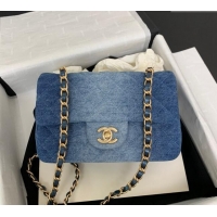 Spot Bulk Chanel Washed Denim Classic 11.12 Flap bag A01112 Blue 2024