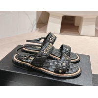 Best Product Chanel Lambskin Slingback Flat Sandals with Logo Charm Black 601055