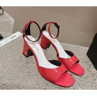 Durable Chanel Patent Calfskin Heel Sandals with Ankle Strap Red 601059