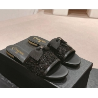 Pretty Style Chanel Strass and Sequins Flat Slides Sandal with Bow G45691 Black 601065