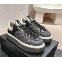 Shop Duplicate Chanel Quilted Lambskin Platform Sneakers Dark Grey 601066