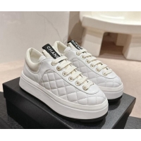 Grade Quality Chanel Quilted Lambskin Platform Sneakers White 601067