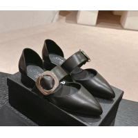 Good Looking Chanel Calfskin Mary Janes Ballet Flat with Strap Buckle Black 601071