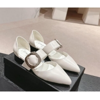 Most Popular Chanel Calfskin Mary Janes Ballet Flat with Strap Buckle White 601073