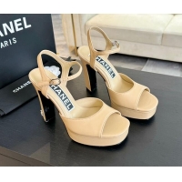 Lower Price Chanel Lambskin Platform Sandals 12cm Beige 601095